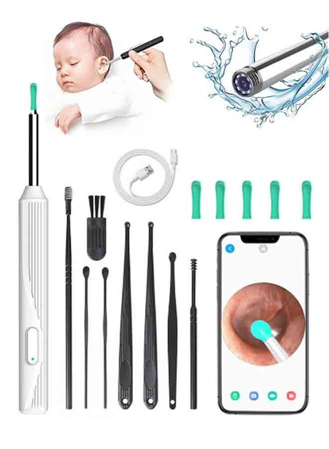 إتش بي إم واي طقم إزالة شمع الأذن – كاميرا عالية الدقة بقوة 2000 واط، مجهزة بأدوات إزالة شمع الأذن المتوافقة مع الكاميرا، منظف شمع الأذن المرئي مع كاميرا، مرآة أذن مزودة بإضاءة، مجموعة تنظيف الأذن تحتوي على 8 مكاشط أذن و6 ملاقط أذن + منظف شمع لاسلكي متوافق مع هواتف iOS وAndroid، سائل تنظيف قناة الأذن مصمم خصيصًا لأجهزة iOS وAndroid. - Image 1